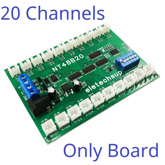 NT48B20 (20CH Only Board) DC 12V 24V 8-32CH RS485 NTC Temperature Collector PLC Analog Acquisition Board Resistance Meter Passive switch on/off detection