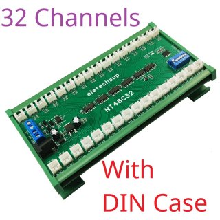 NT48C32 (32CH With DIN Case) DC 12V 24V 8-32CH RS485 NTC Temperature Collector PLC Analog Acquisition Board Resistance Meter Passive switch on/off detection