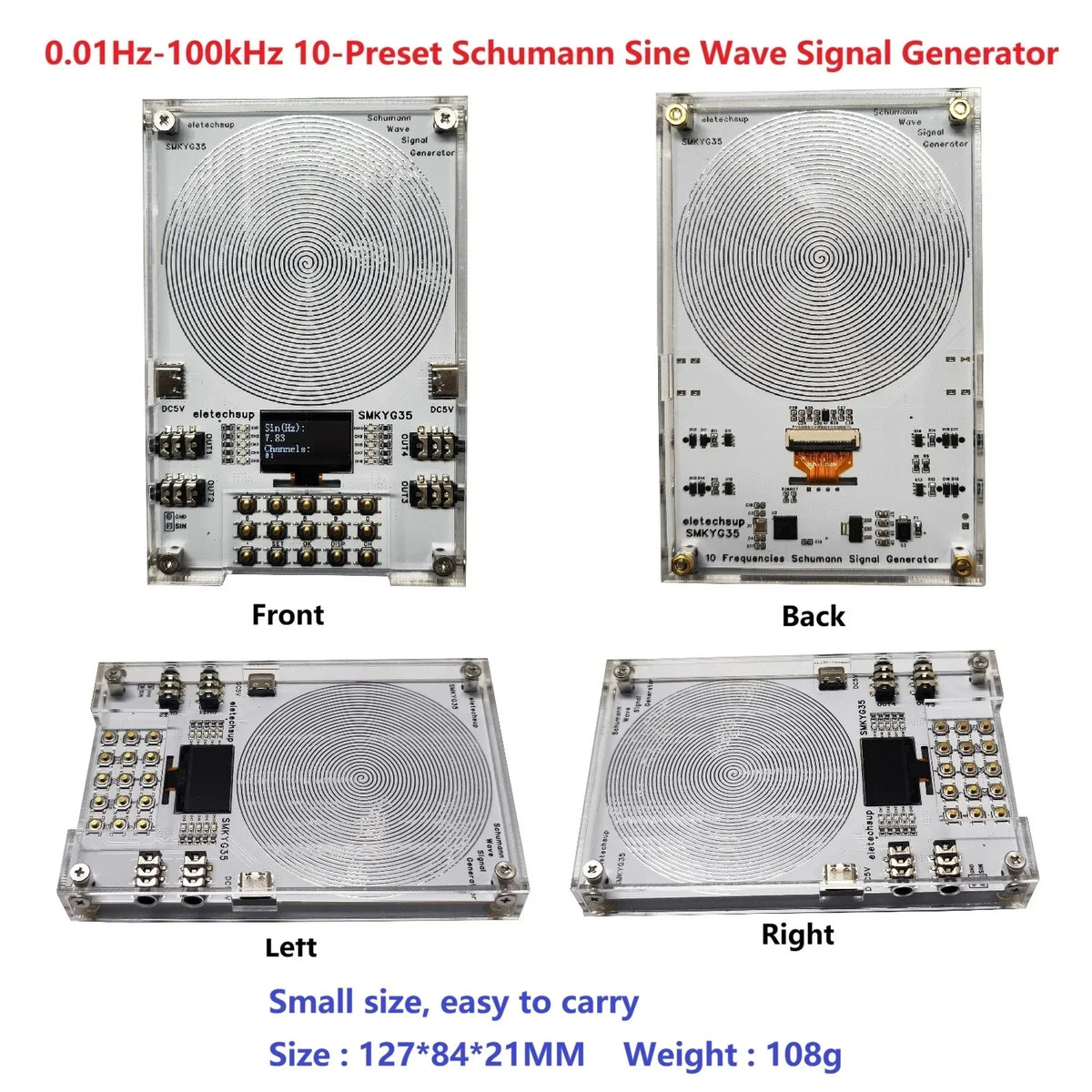 New 10CH Preset Frequency 0.01-100KHZ Adjustable Schumann Resonance Pure Sine Wave Signal Generator Meditation Sleep Aid Devices