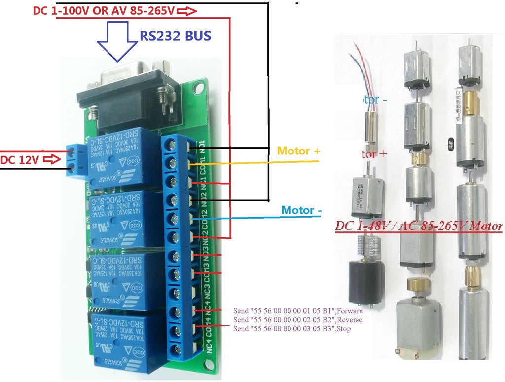 CE039 DC 12V 4Ch RS232 Relay Board SCM PC USB UART DB9 Remote Control Switch PLC Motor