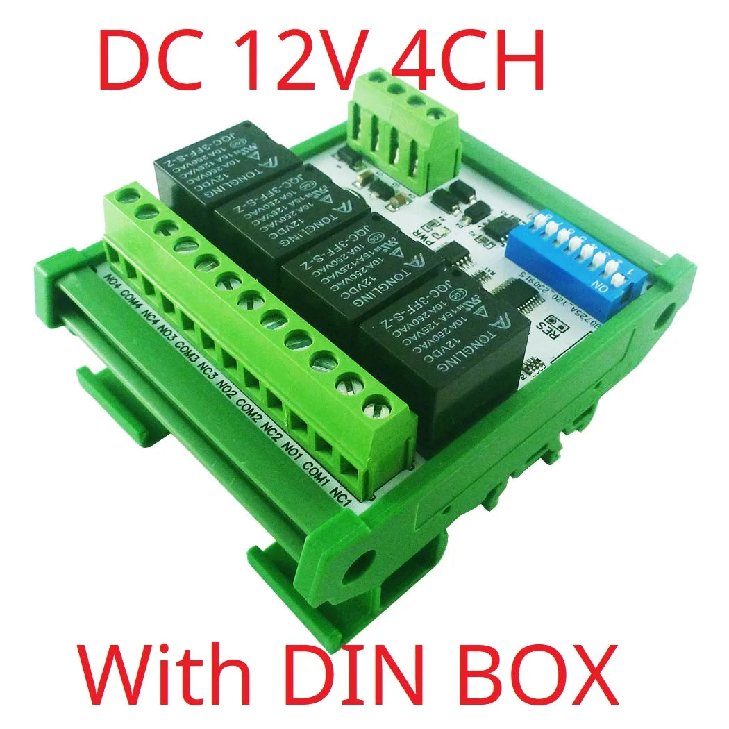 Relay Module RS485 Bus Modbus RTU UART Serial Port HMI PLC DIP Setup Parameters 4-32 Channels 10A 20A DC 12V 24V Switch Board RYR404A RYR408B RYR416C RYR432D