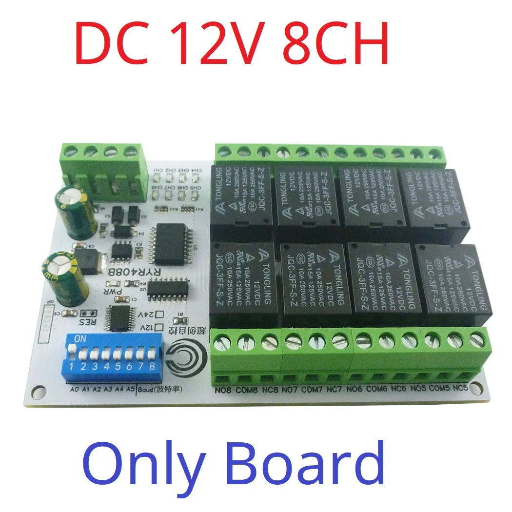 Relay Module RS485 Bus Modbus RTU UART Serial Port HMI PLC DIP Setup Parameters 4-32 Channels 10A 20A DC 12V 24V Switch Board RYR404A RYR408B RYR416C RYR432D