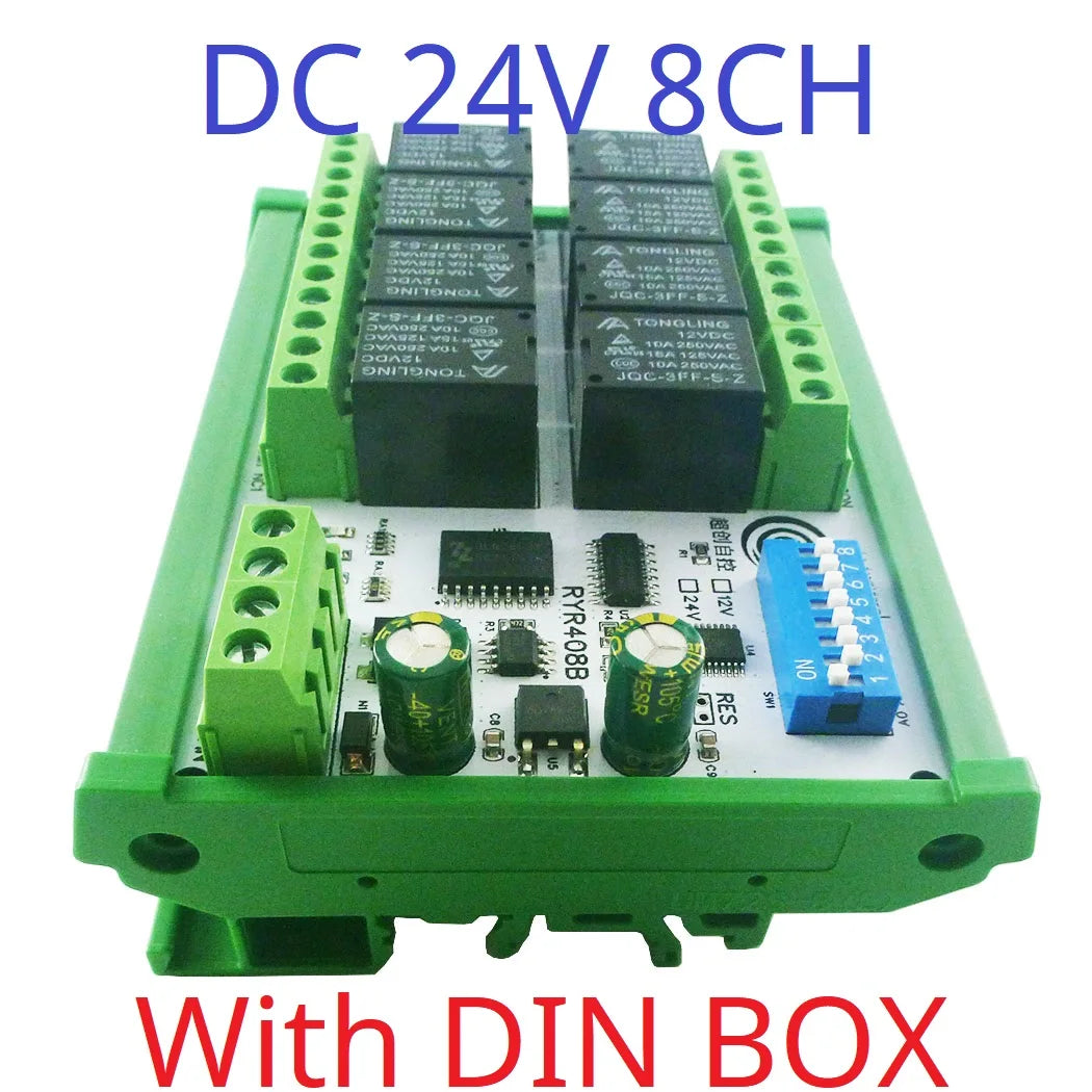 Relay Module RS485 Bus Modbus RTU UART Serial Port HMI PLC DIP Setup Parameters 4-32 Channels 10A 20A DC 12V 24V Switch Board RYR404A RYR408B RYR416C RYR432D