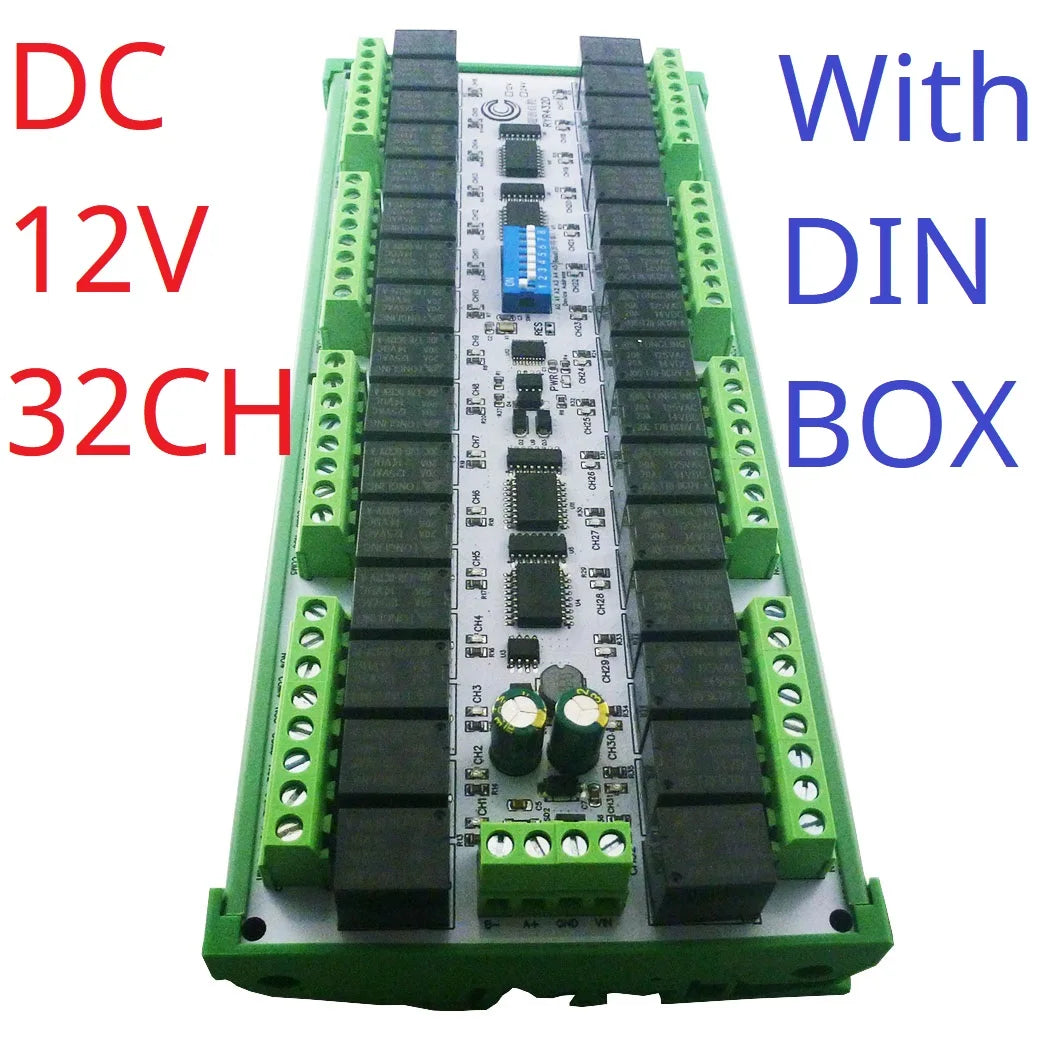 Relay Module RS485 Bus Modbus RTU UART Serial Port HMI PLC DIP Setup Parameters 4-32 Channels 10A 20A DC 12V 24V Switch Board RYR404A RYR408B RYR416C RYR432D