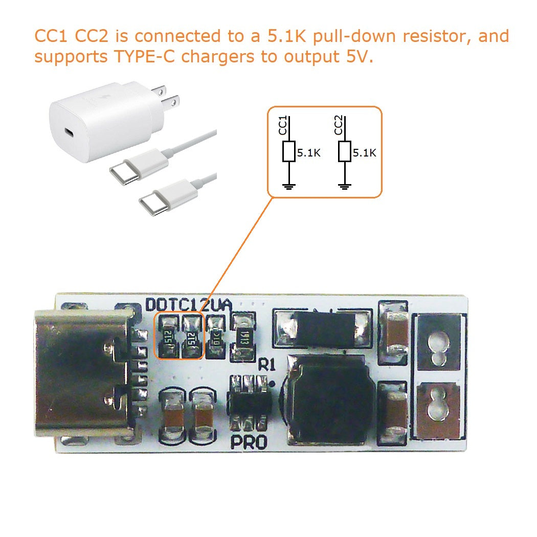 DDTC12UA_PRO Type-C to Type-C DC-DC Boost Converter 5V to 6V 9V 12V 15V 24V Step Up Voltage Regulator Module for Router Camera