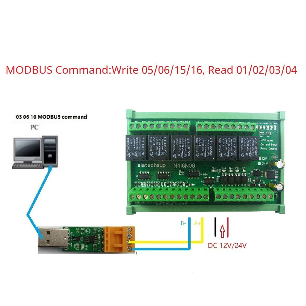 N4I6N06 DC 12V 24V 6CH 0-20MA 4-20mA Analog Input 4CH NPN Digital Input 6CH 10A Relay Output RS485 Modbus RTU IO Module