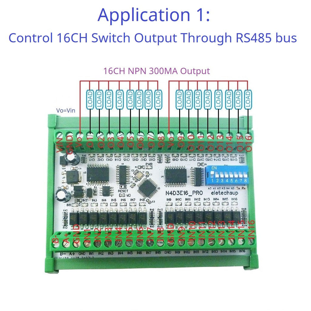 N4D3E16_PRO 16CH Bidirectional Remote Control Module RS485 Modbus RTU DIP Switch Setting No PC Needed PLC Expansion Board