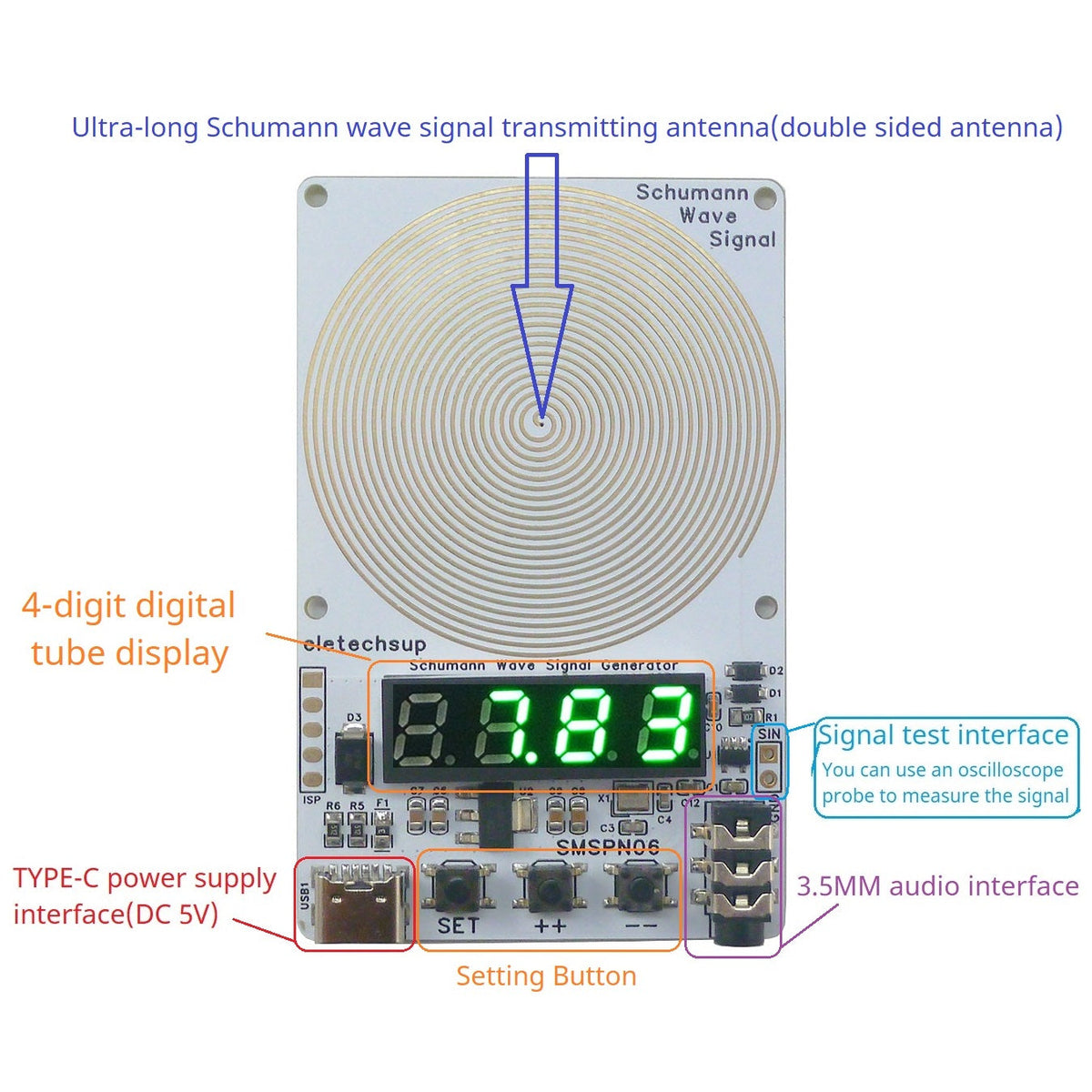 SMECN04 0.01-100kHz Schumann Resonance Generator – 7.83Hz Pure Sine Wave Sleep Aid Device for Relaxation Meditation Stress Relief