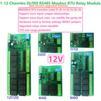DC 12V 1/2/4/8/12 Channel Isolation DI-DO PLC IO Expanding Board RS485 Relay Module 10IOA01 10IOA02 10IOA04 10IOA08 10IOA12 Modbus RTU Code 01 05 15 02 03 06 16