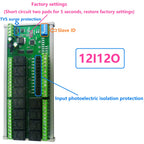 DC 12V 1/2/4/8/12 Channel Isolation DI-DO PLC IO Expanding Board RS485 Relay Module 10IOA01 10IOA02 10IOA04 10IOA08 10IOA12 Modbus RTU Code 01 05 15 02 03 06 16