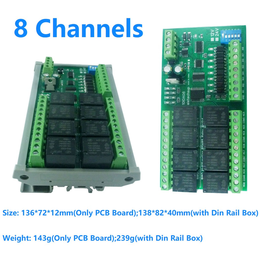 DC 12V 1/2/4/8/12 Channel Isolation DI-DO PLC IO Expanding Board RS485 Relay Module 10IOA01 10IOA02 10IOA04 10IOA08 10IOA12 Modbus RTU Code 01 05 15 02 03 06 16