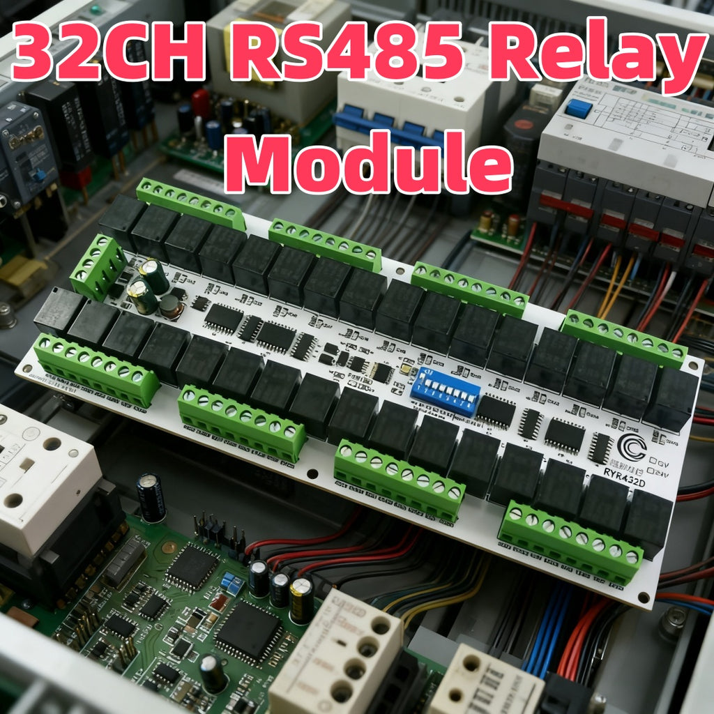 RYR432D 32CH 20A DIN Rail Relay Module – RS485 Modbus RTU with DIP Switch Setup for PLC Industrial Automation Smart Home