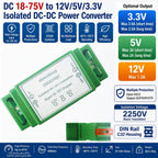 DDIS24QC 18-75V Wide Input to 12V 5V 3.3V Isolated DC-DC Power Supply 2250V Isolation DIN Rail Module for PLC
