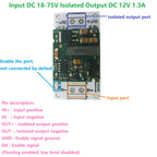DDIS12TD 36V 48V 60V to 12V 1.3A Isolated DC-DC Converter – 18-75V Step-Down Regulator Module with Isolation Protection for E-Bike Solar UPS