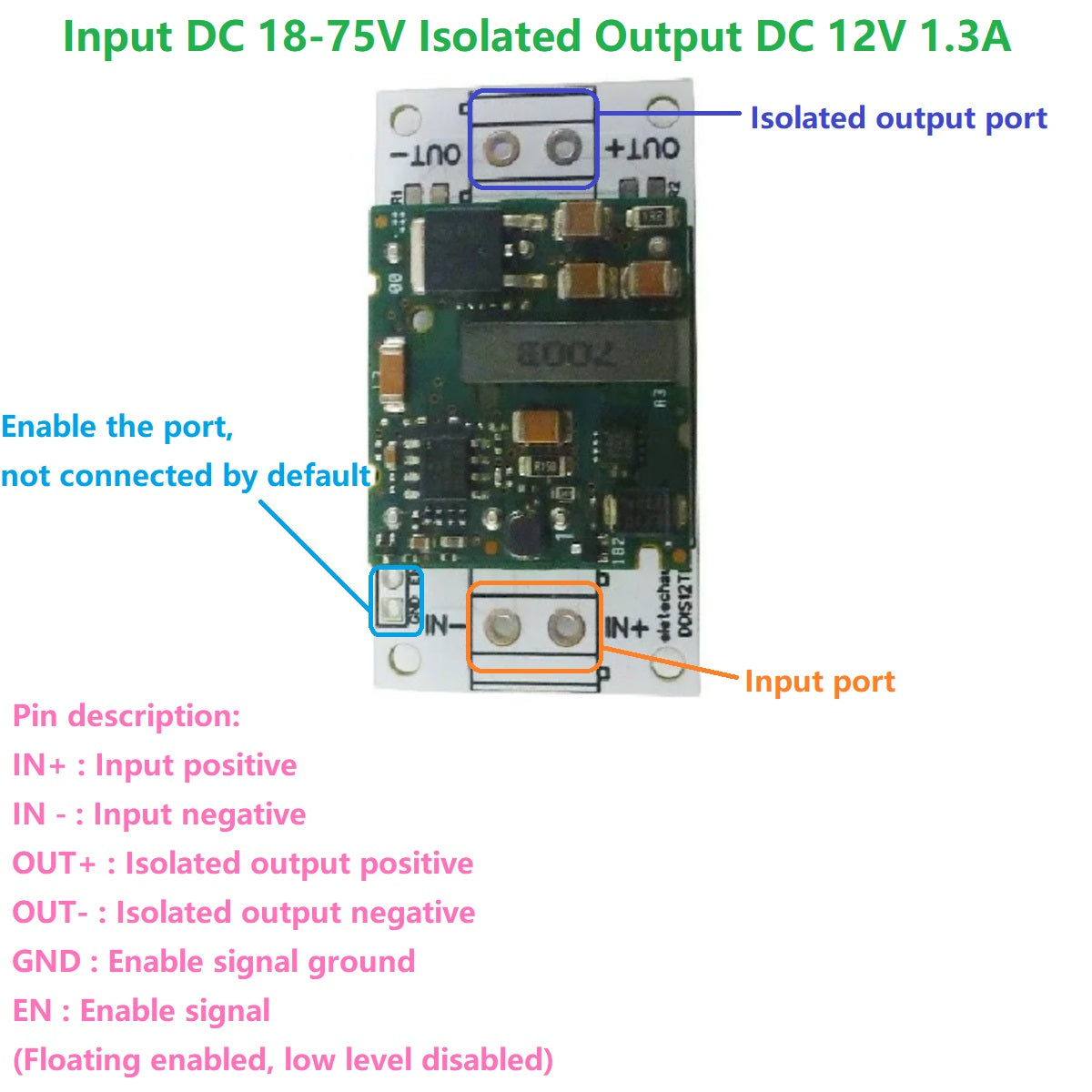 DDIS12TD 36V 48V 60V to 12V 1.3A Isolated DC-DC Converter – 18-75V Step-Down Regulator Module with Isolation Protection for E-Bike Solar UPS