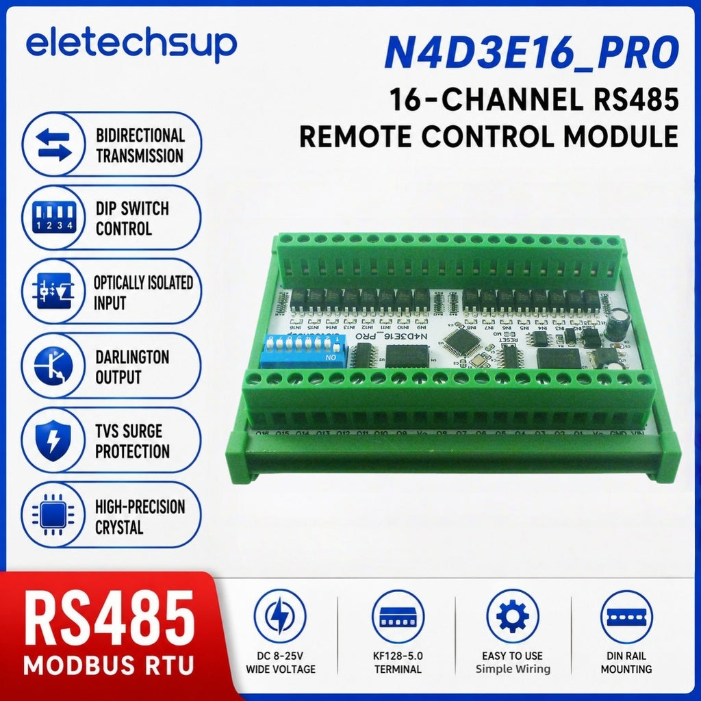 N4D3E16_PRO 16CH Bidirectional Remote Control Module RS485 Modbus RTU DIP Switch Setting No PC Needed PLC Expansion Board