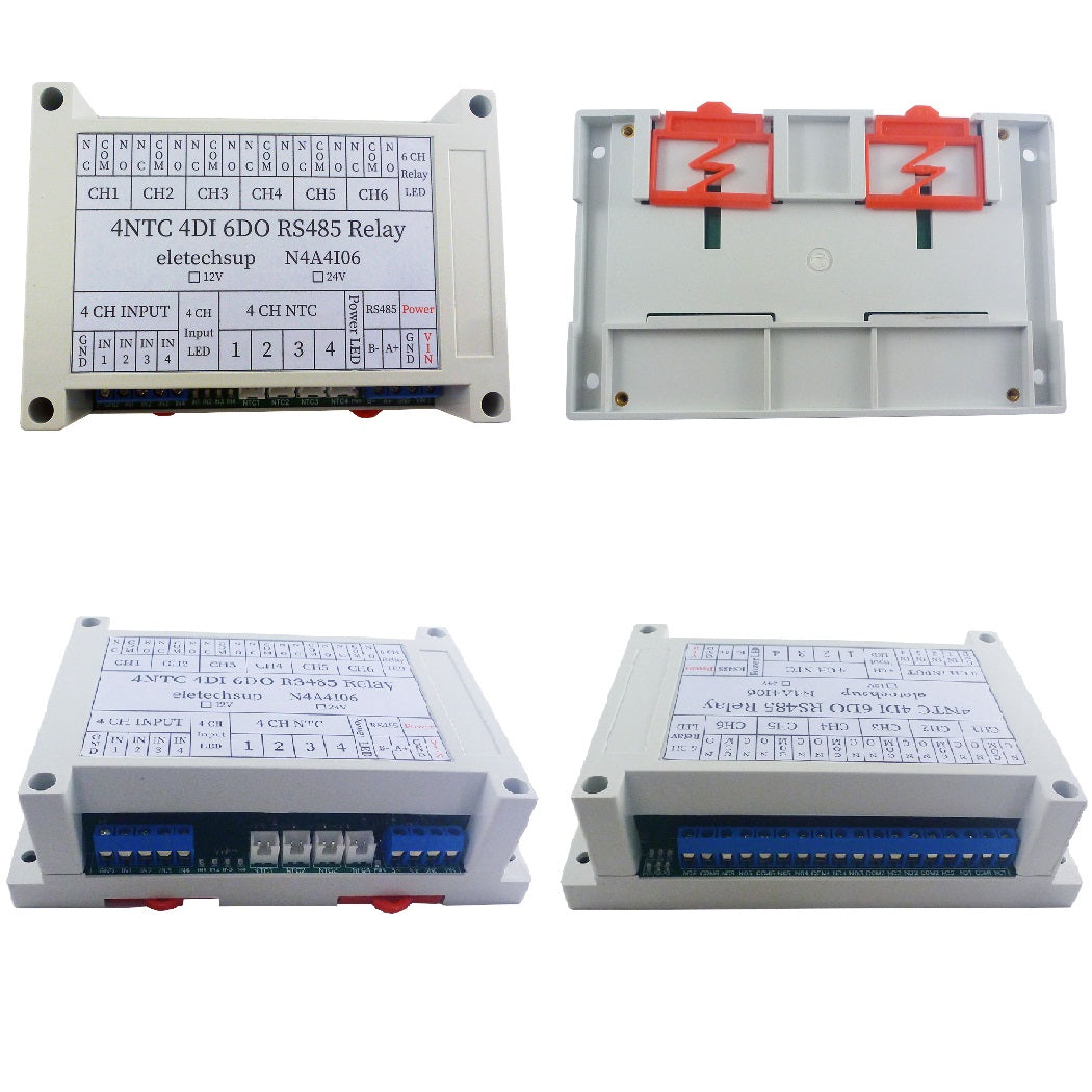 N4A4I06 4AI-4DI-6DO NTC Temperature Collector – 14CH RS485 Modbus RTU PLC IO Expansion Board with 10A Relay Output for Industrial Automation