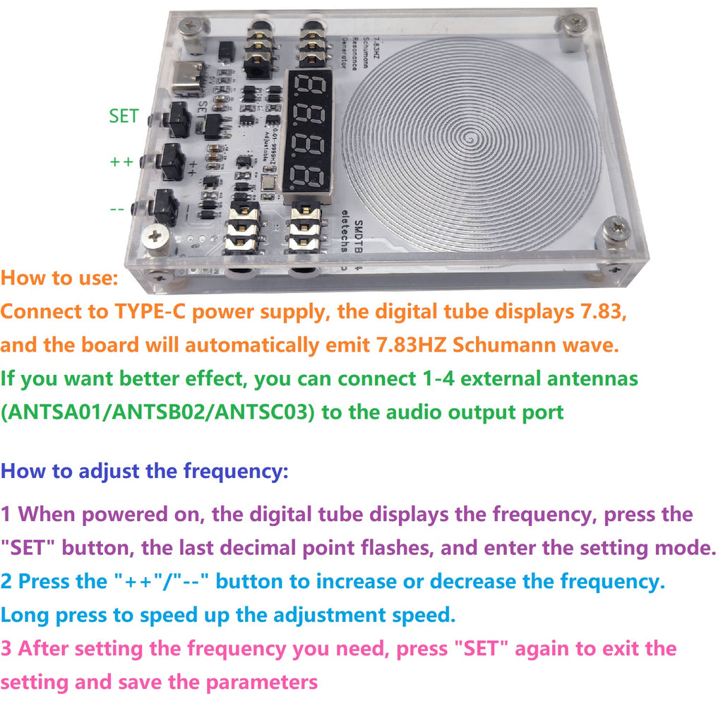 SMDTB14 4CH 7.83Hz Schumann Resonance Pure Sine Wave Generator Adjustable 0.01-9999Hz DAC Type-C Audio Output