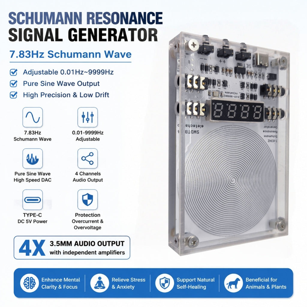 SMDTB14 4CH 7.83Hz Schumann Resonance Pure Sine Wave Generator Adjustable 0.01-9999Hz DAC Type-C Audio Output