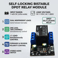 DR26F01 DPDT Self-Locking Relay Module – DC 7-40V 5A Bistable Latching Switch with Low Pulse Trigger for Motor Reverse Polarity Control