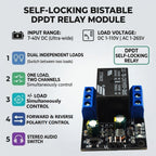 DR26F01 DPDT Self-Locking Relay Module – DC 7-40V 5A Bistable Latching Switch with Low Pulse Trigger for Motor Reverse Polarity Control