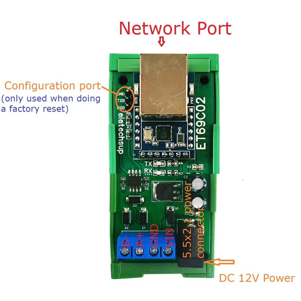 ET69C02 Ethernet to RS485 Modbus Gateway – RJ45 to RS485 Converter with MQTT TCP/IP Support for PLC SCADA Industrial IoT