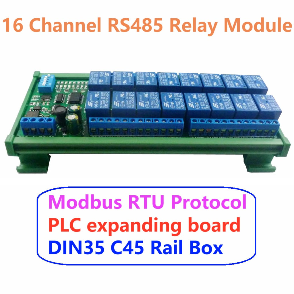 R4D3B16 16CH 10A DIN Rail Relay Module – RS485 Modbus RTU PLC Expansion Board with 6 Control Modes for Industrial Automation