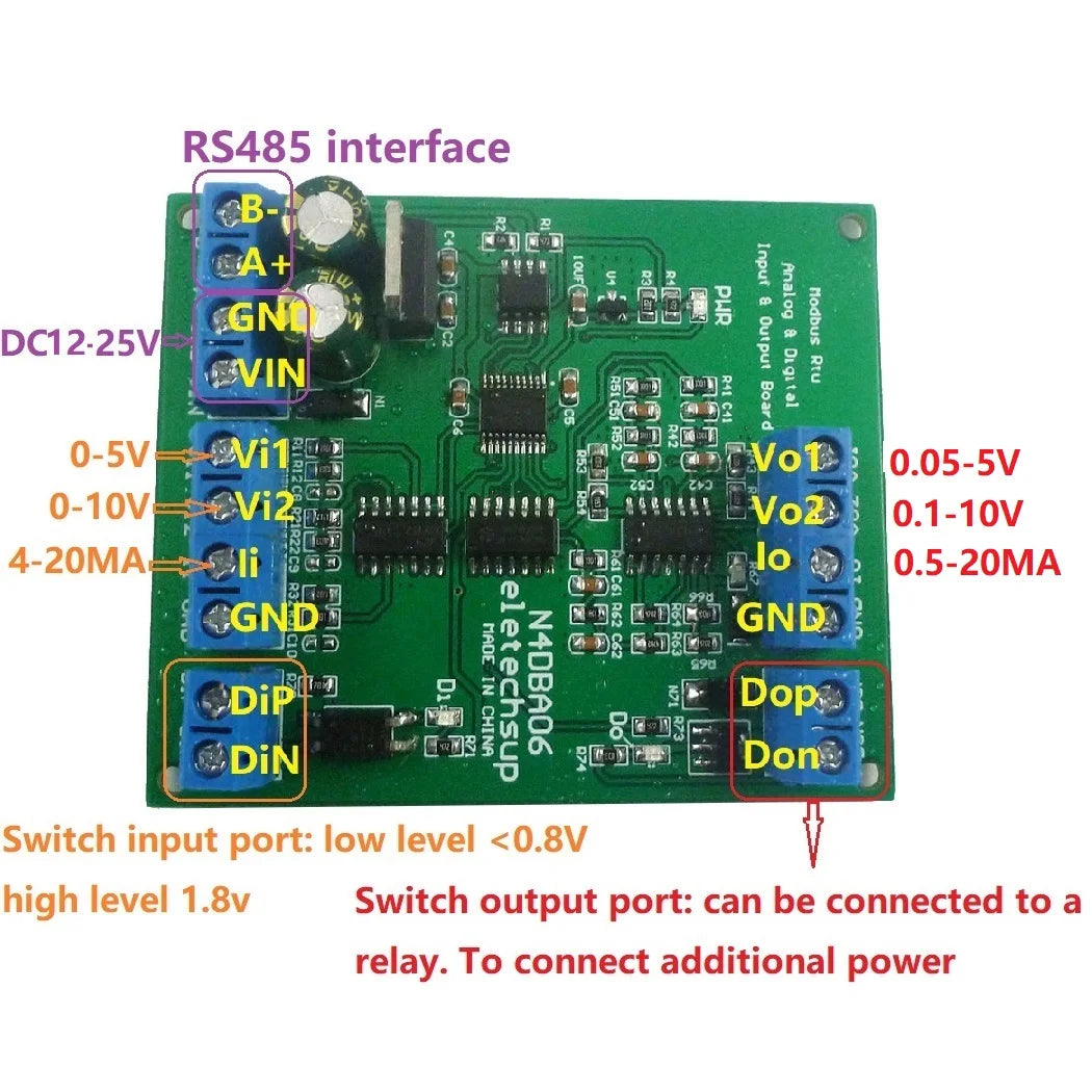 N4DBA06 8CH Signal Generator & Detector – 4-20mA/0-10V ADC DAC Converter with RS485 Modbus RTU IO Module for PLC