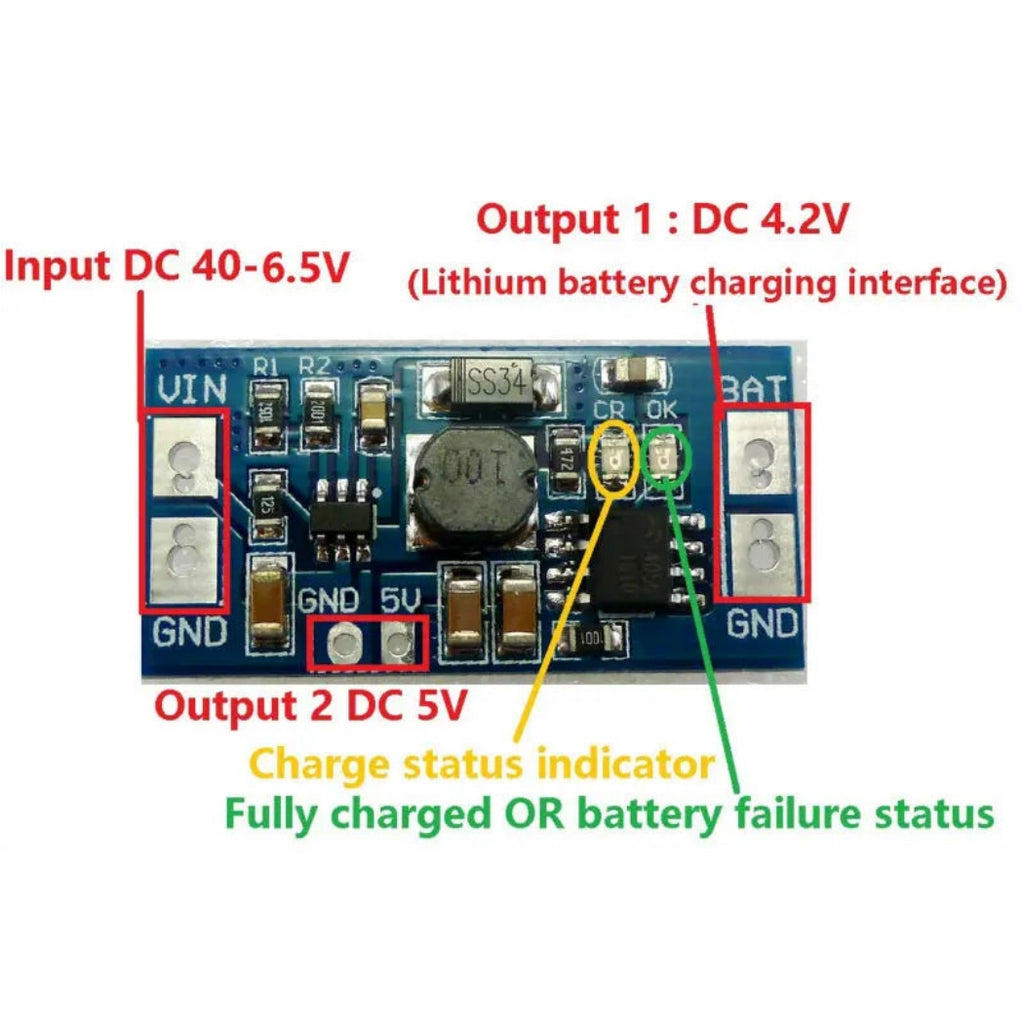 DD40CRTA 2-in-1 Charger & Buck Converter – DC 6.5-40V to 4.2V/5V Step-Down Module with 1A Output for 18650 Li-ion Solar DIY