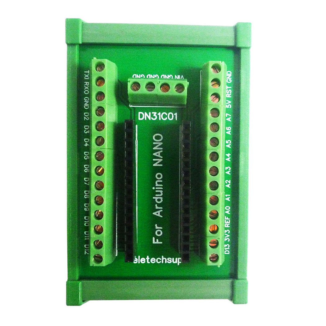 DN31C01 DIN Rail Mount Screw Terminal Adapter – 3.96mm Breakout Board for Arduino Nano V3.0 with DIN35 Rail for Industrial Control