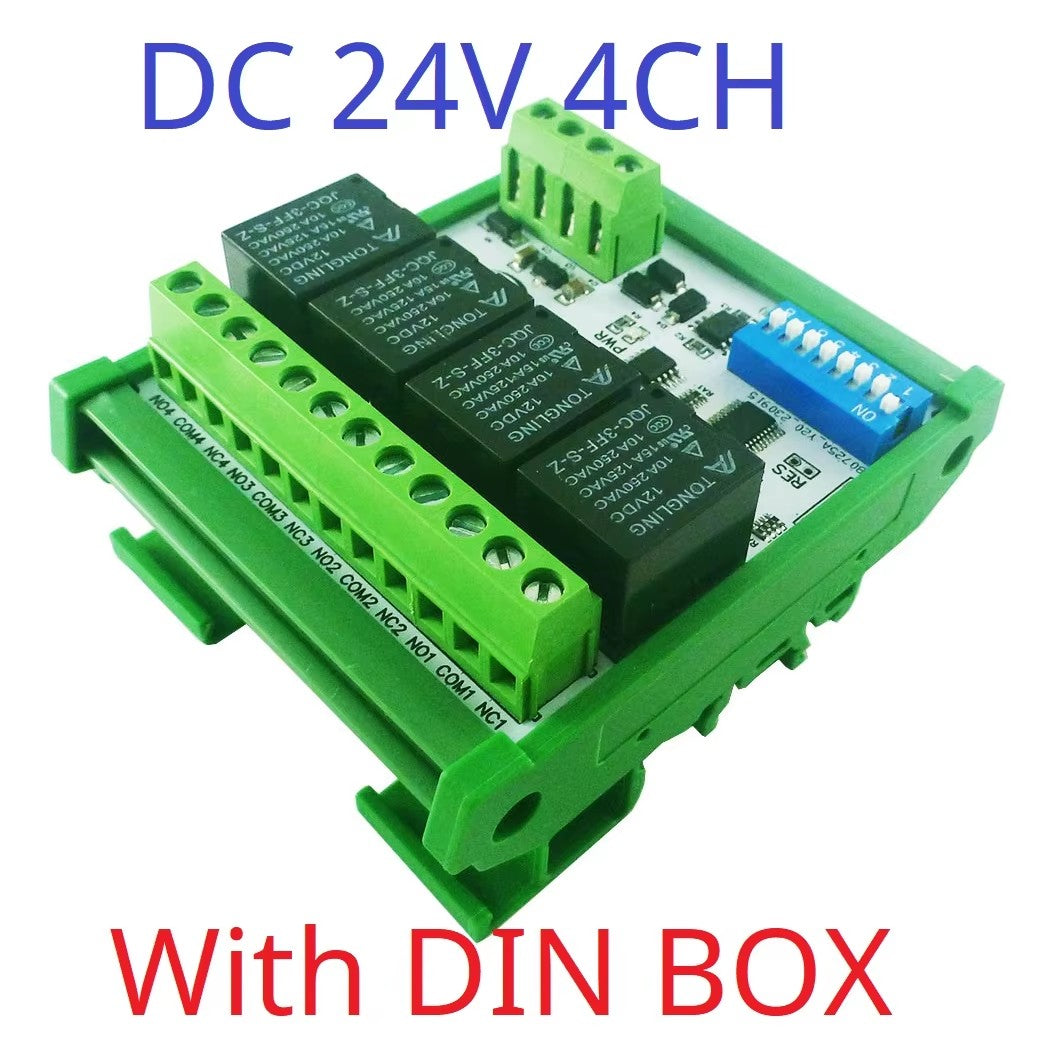 Relay Module RS485 Bus Modbus RTU UART Serial Port HMI PLC DIP Setup Parameters 4-32 Channels 10A 20A DC 12V 24V Switch Board RYR404A RYR408B RYR416C RYR432D