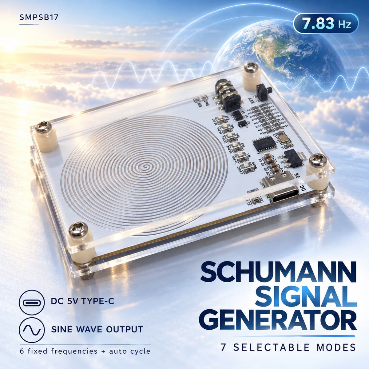 SMPSB17 7.83Hz Mini Schumann Wave Generator for Sleep | Acrylic