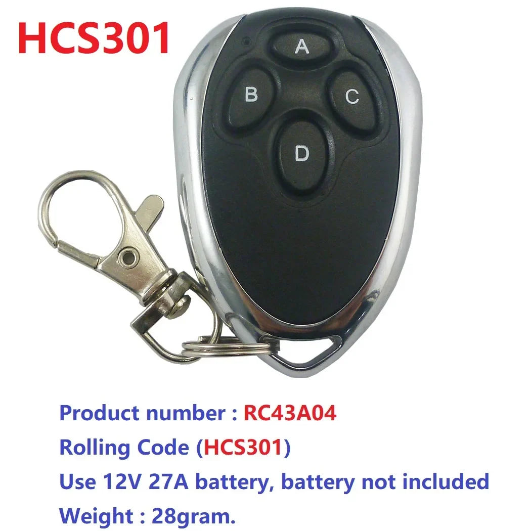 RF33A04 RC43A04 433MHz 4CH Rolling Code Remote Control – HCS301 Keeloq Keyfob Transmitter for Garage Door Motor Gate LED Smart Home