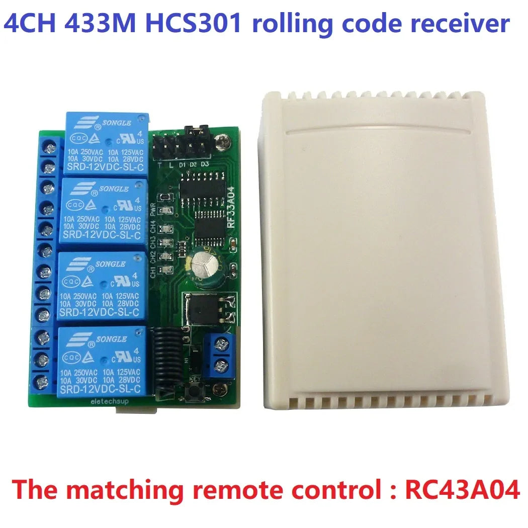 RF33A04 RC43A04 433MHz 4CH Rolling Code Remote Control – HCS301 Keeloq Keyfob Transmitter for Garage Door Motor Gate LED Smart Home