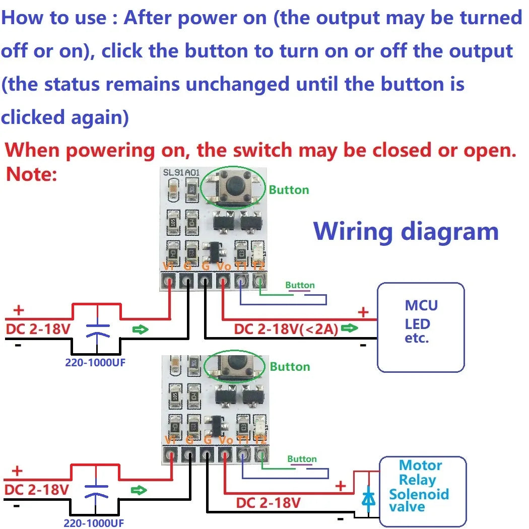SL91A01 DC 5V 12V 2A Bistable Self-Locking Touch Switch Module