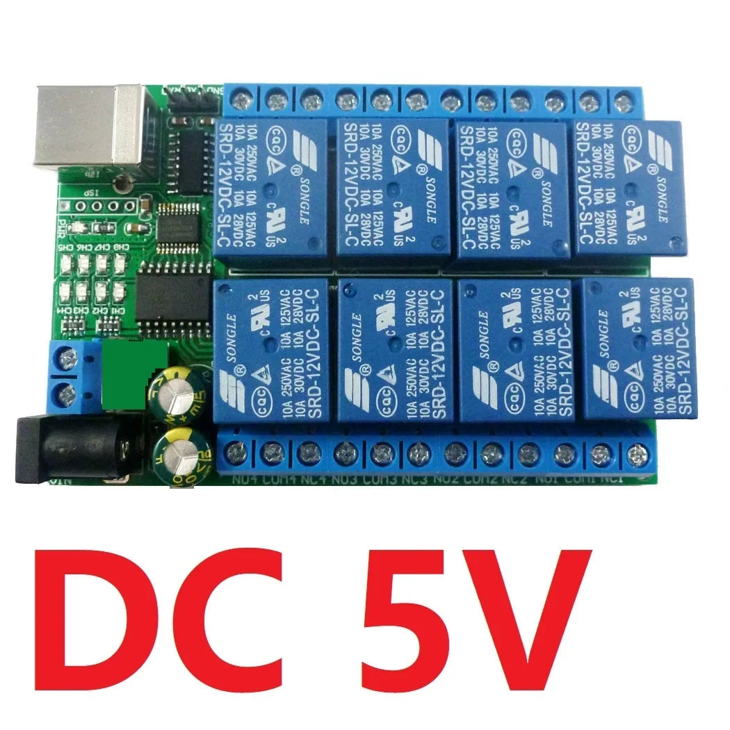 UD23A08 8-Channel Serial Relay Controller – USB/TTL/RS232 Multi-Voltage Smart Switch for PLC Automation & Industrial Control