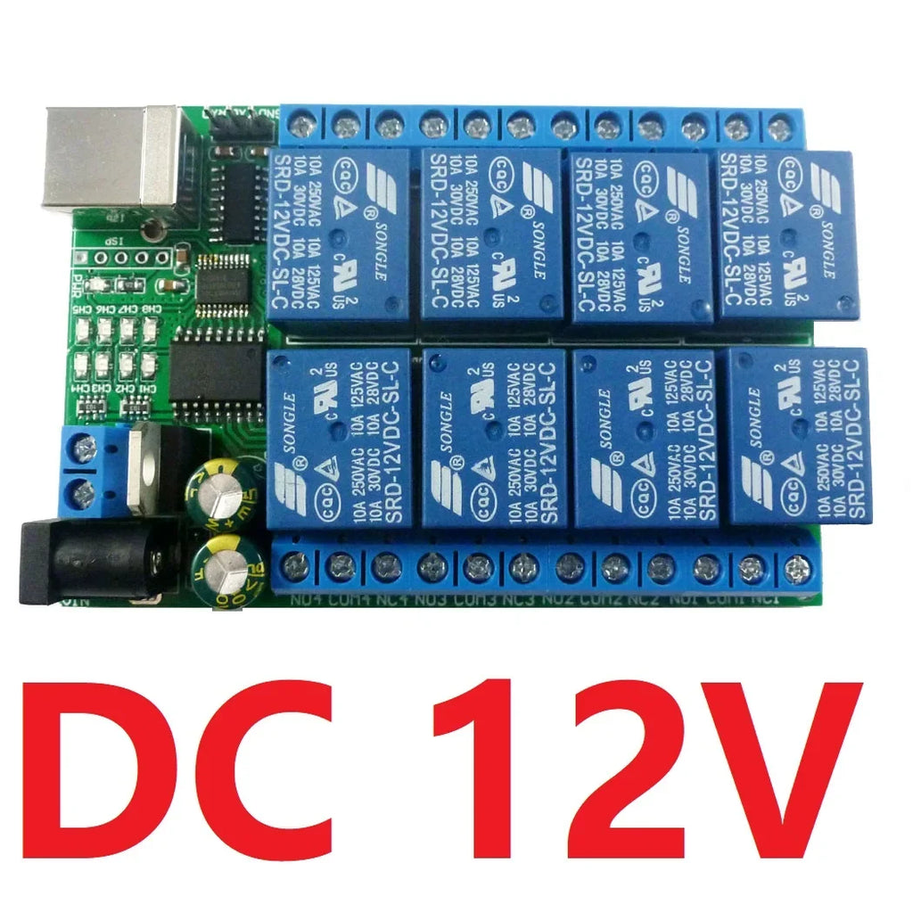 UD23A08 8-Channel Serial Relay Controller – USB/TTL/RS232 Multi-Voltage Smart Switch for PLC Automation & Industrial Control