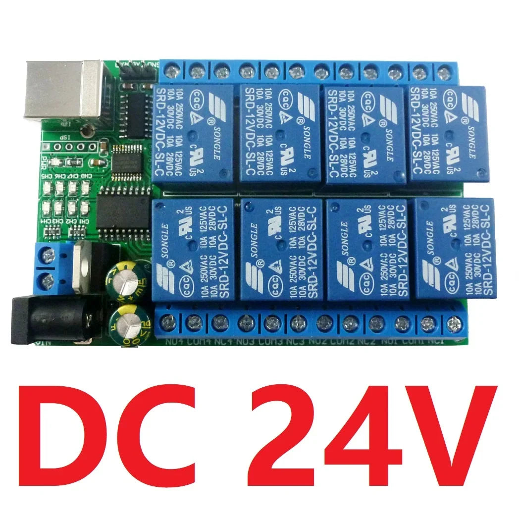 UD23A08 8-Channel Serial Relay Controller – USB/TTL/RS232 Multi-Voltage Smart Switch for PLC Automation & Industrial Control