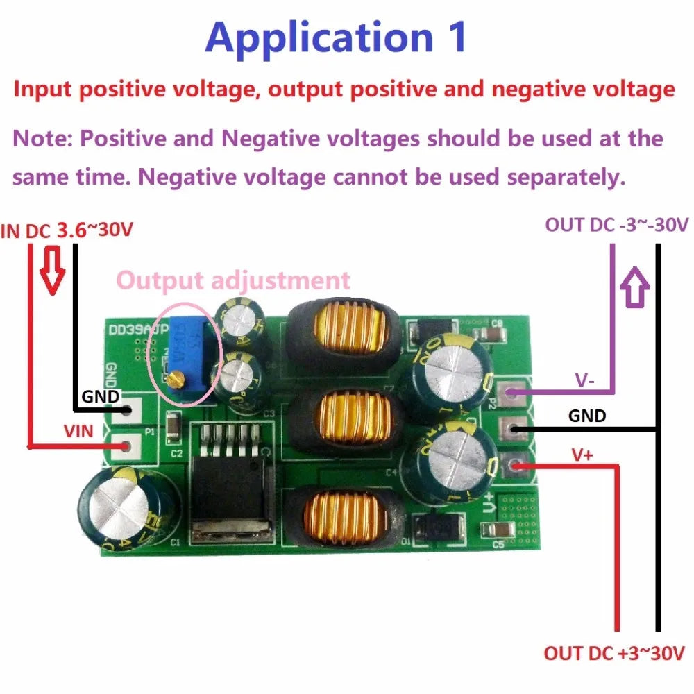 20W Boost-Buck Dual Output Module – DC 3.6-30V to ±3-30V Adjustable Step-Up/Down Converter for Audio Op-Amp Dual Power Supply DD39AJPA DD39AJPB
