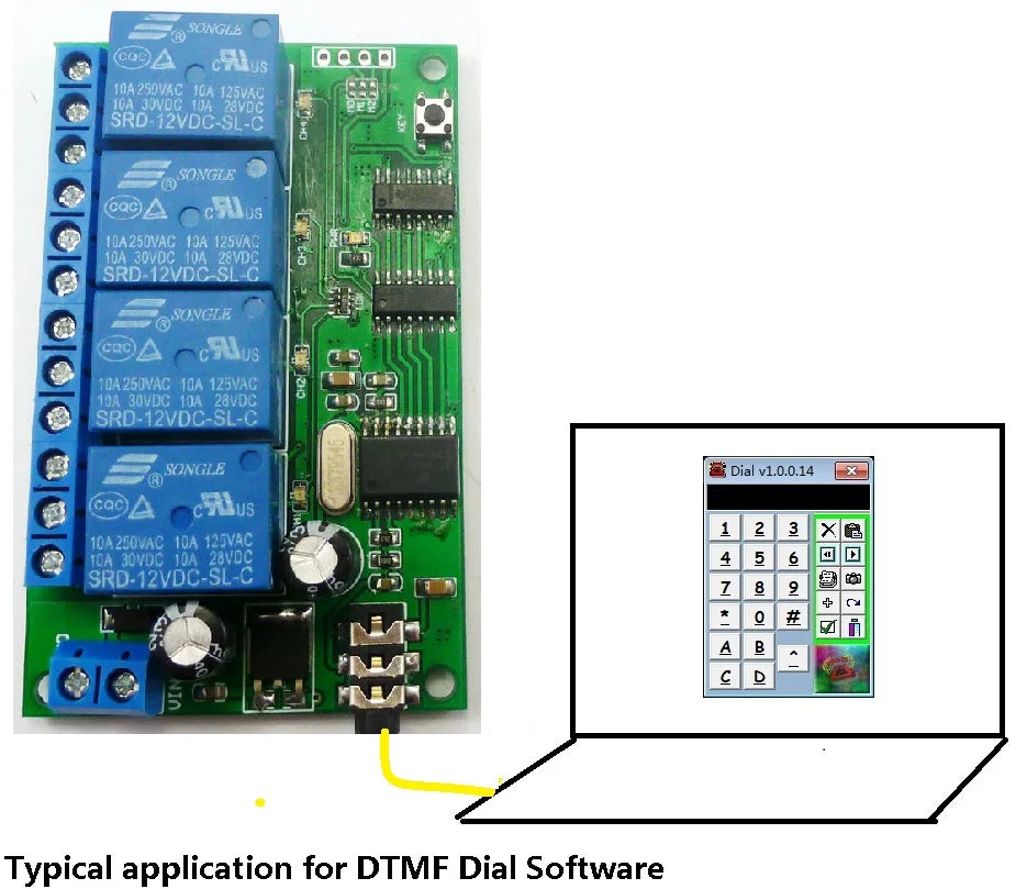 AD22B04 4CH DTMF Relay Module – MT8870 Phone Voice Remote Control Switch with 8 Modes 10A Output for Smart Home LED Motor