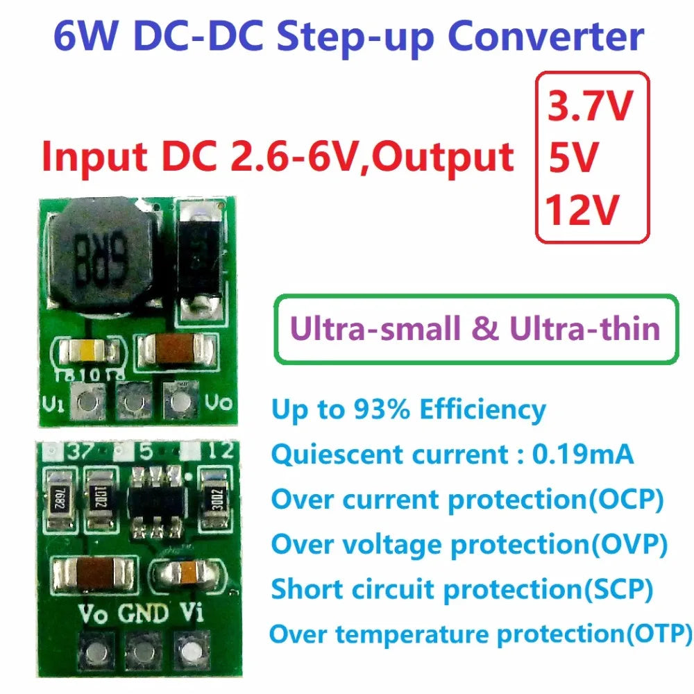 DD0512MA Mini 5W Boost Converter – DC 2.6-6V to 3.7V/5V/12V Adjustable Step-Up Regulator Module for DIY Electronics