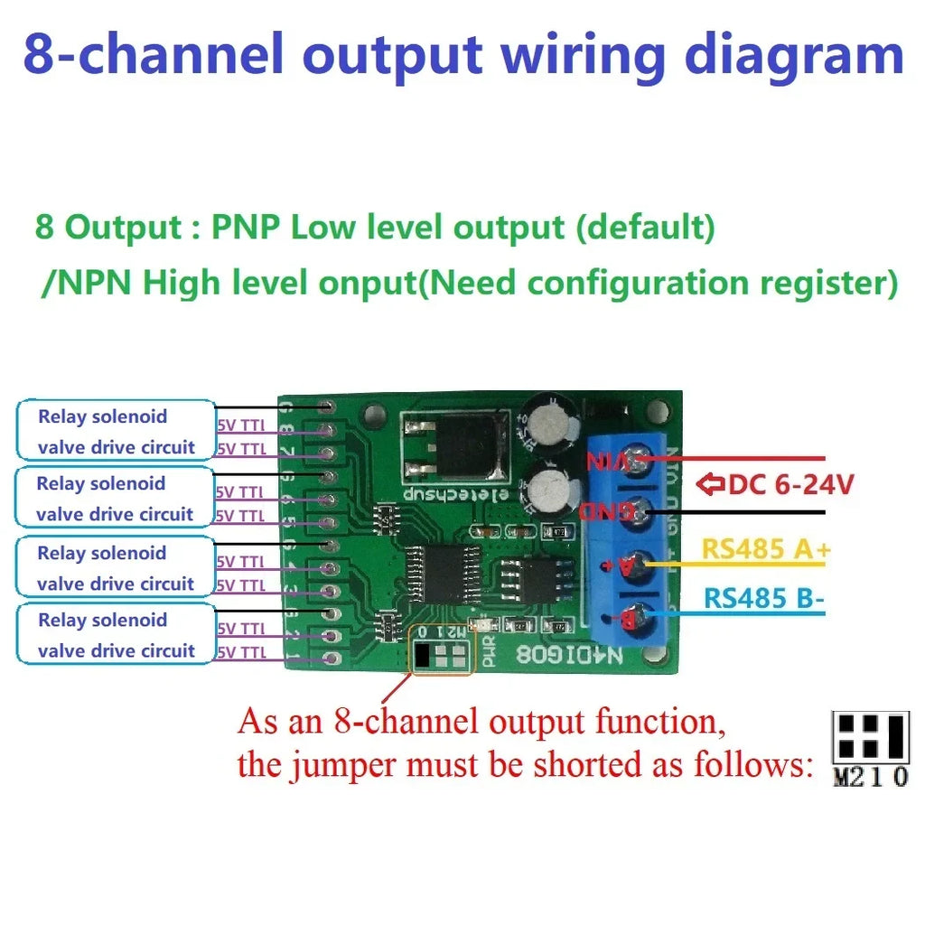 N4DIG08 8CH Modbus RTU Controller Module – UART/RS485 PLC Expansion Board with Digital I/O for Arduino UNO MEGA NANO STM32 AVR PIC