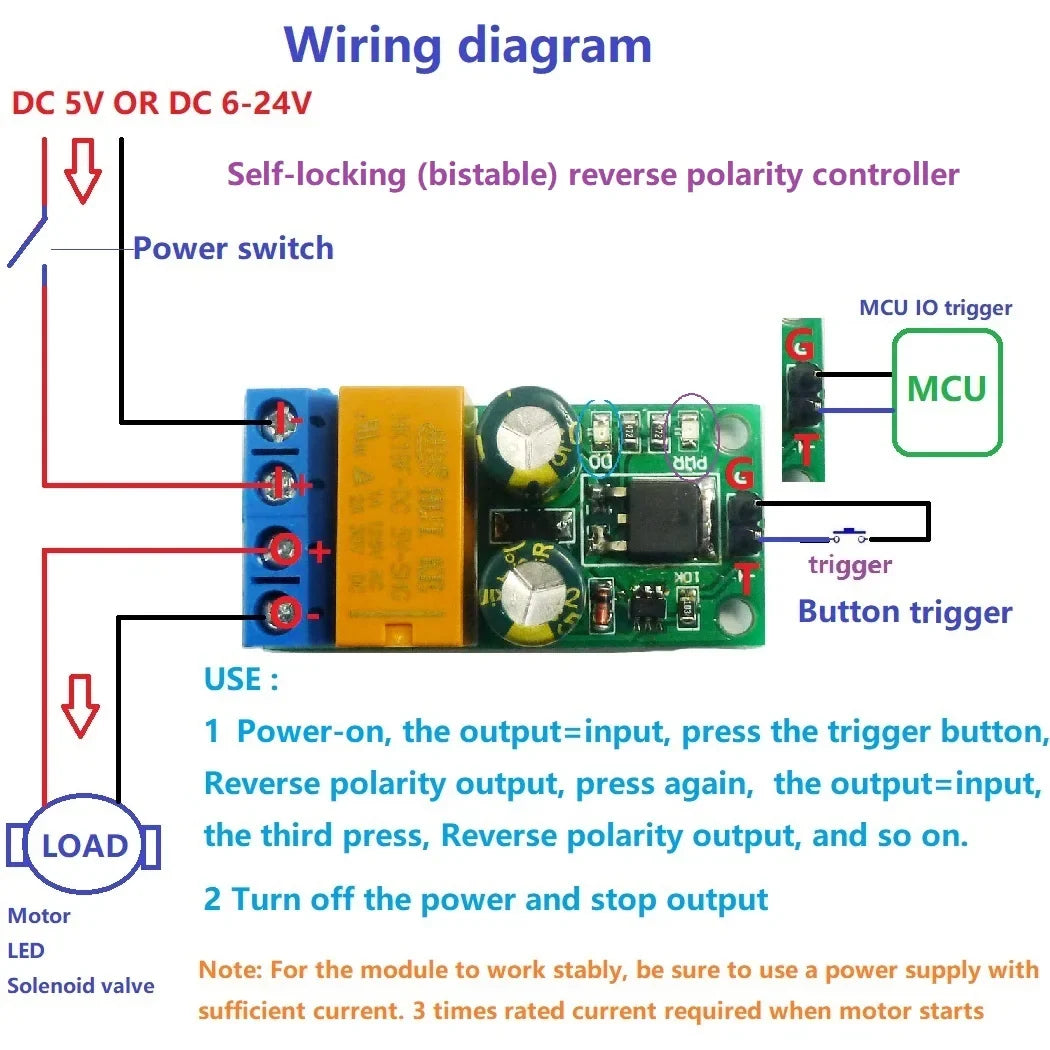 DR55B01 Flip-Flop Latch Relay Module – DC 5-24V 2A Motor Reversible Polarity Switch Self-Locking Bistable Reverse Polarity Controller