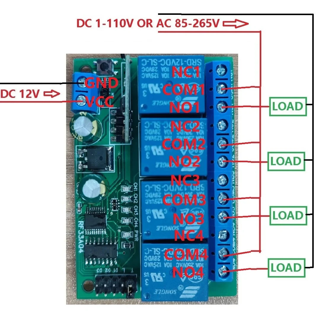 RF33A04 RC43A04 433MHz 4CH Rolling Code Remote Control – HCS301 Keeloq Keyfob Transmitter for Garage Door Motor Gate LED Smart Home