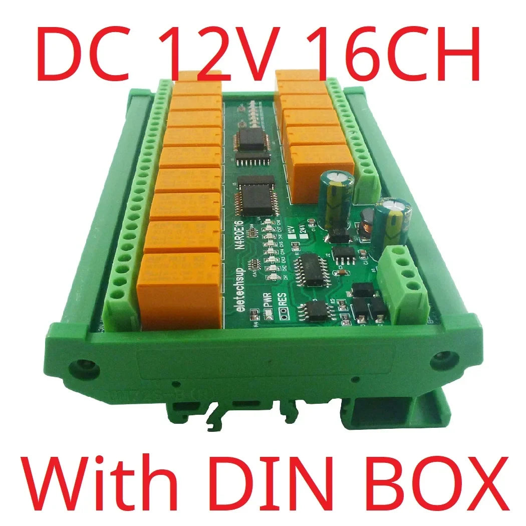 N4D3E16 16CH RS485 Modbus RTU Relay Module – DC 12V/24V Digital Output Board with 10A SPDT Contacts for PLC IO Expansion