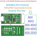 R4IOH08 Mini 8CH RS485 Multifunction DI-DO Module – 5 Modes NPN/PNP Configurable Digital IO Board Modbus RTU for PLC Expansion DC 5V/12V/24V
