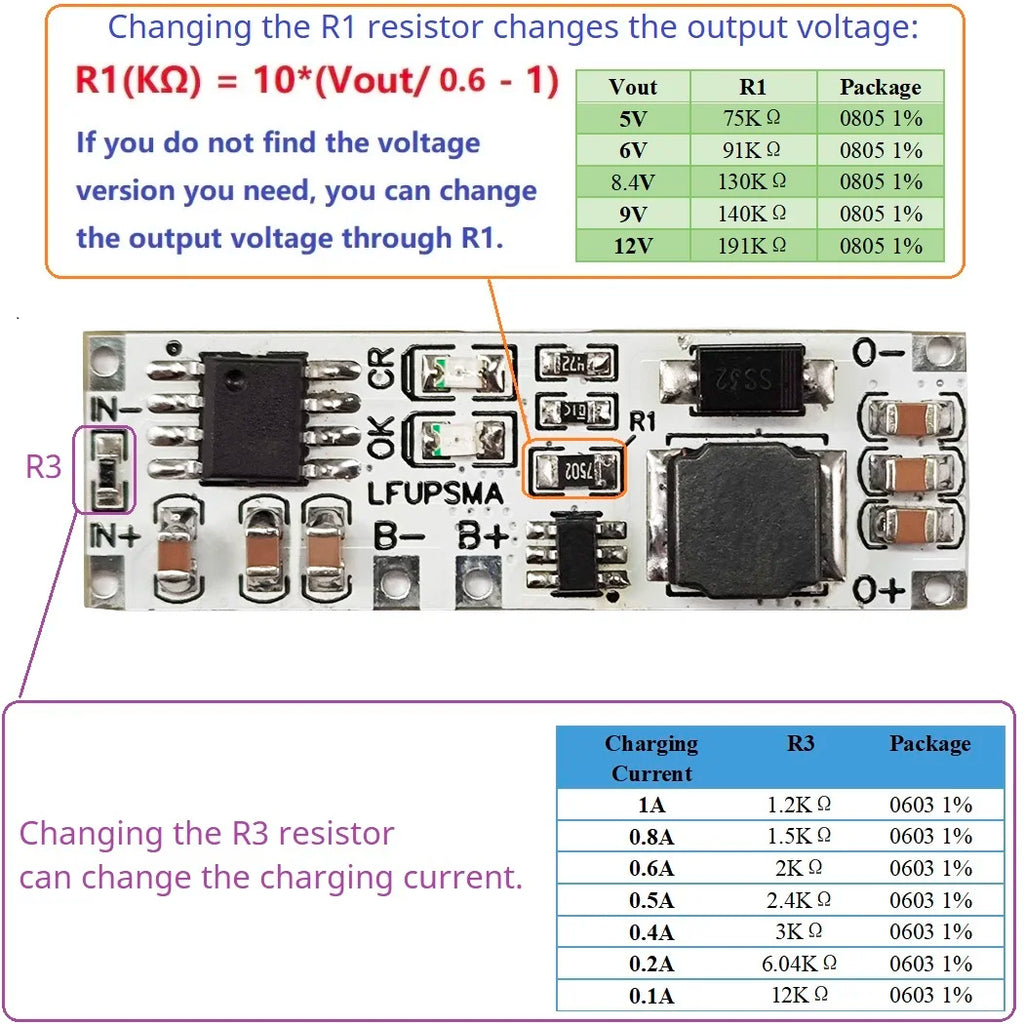 LFUPSMA 2-in-1 LiFePO4 UPS Module, 1S 3.2V Battery Charger & DC-DC Boost Converter 5V/9V/12V for 32700 18650 Solar DIY