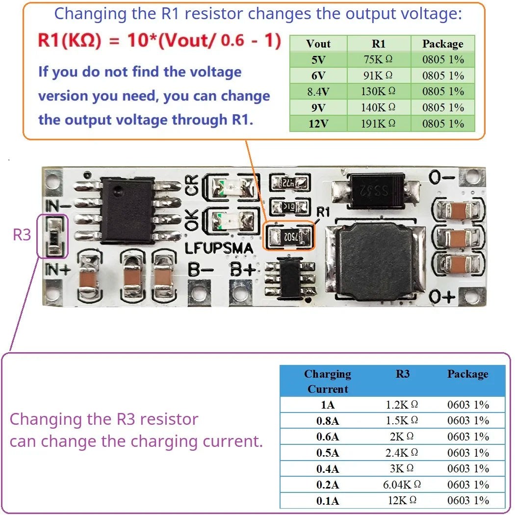 LFUPSMA 2-in-1 LiFePO4 UPS Module, 1S 3.2V Battery Charger & DC-DC Boost Converter 5V/9V/12V for 32700 18650 Solar DIY