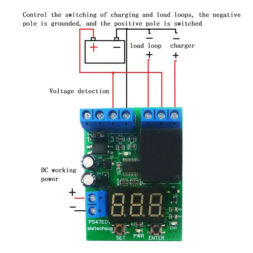 PS47E01 DC 12V/24V Voltage Detection Relay Module – 0-99.9V ±0.1V Accuracy Over/Under Voltage Monitor with 10A Output & 0-999Min Timer