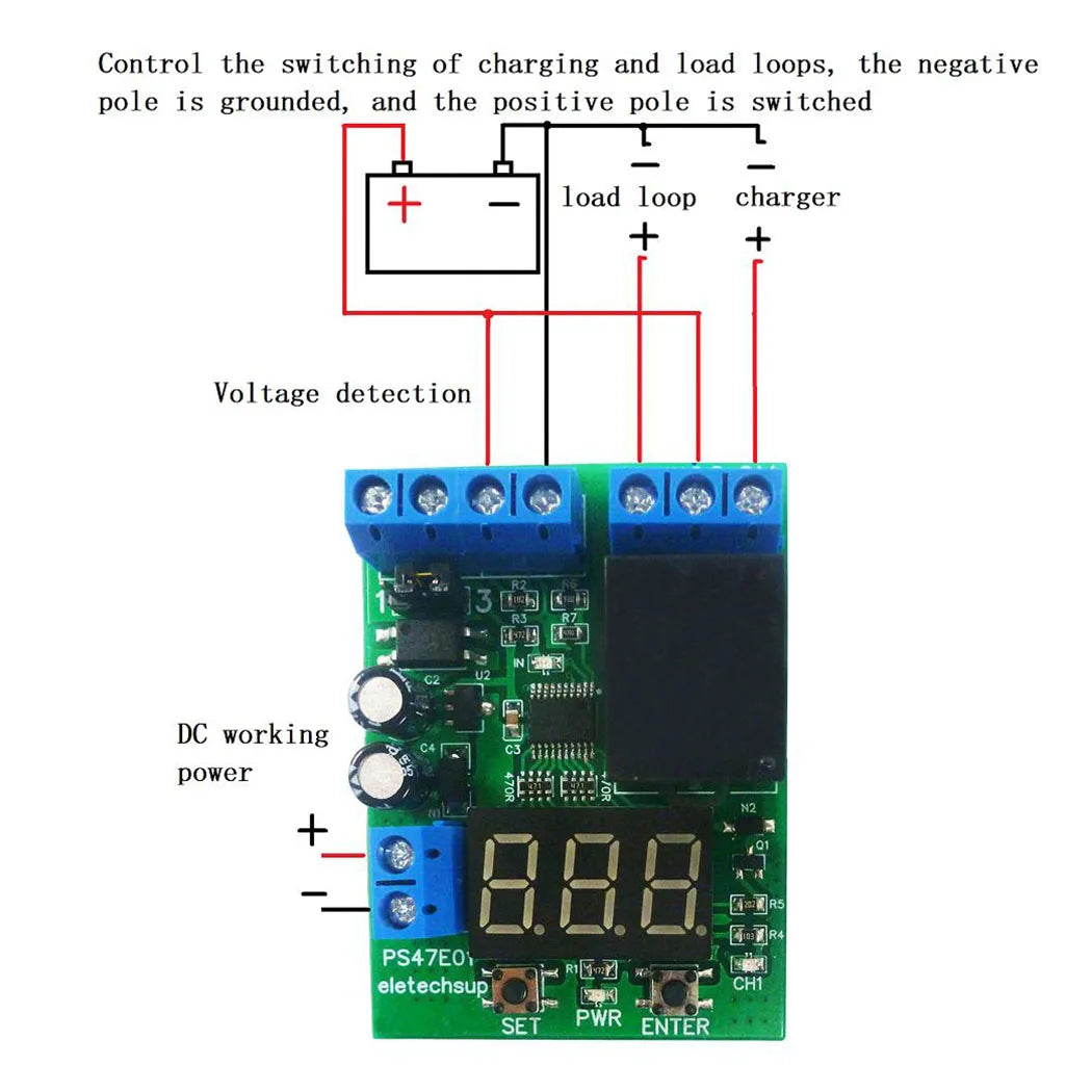 PS47E01 DC 12V/24V Voltage Detection Relay Module – 0-99.9V ±0.1V Accuracy Over/Under Voltage Monitor with 10A Output & 0-999Min Timer